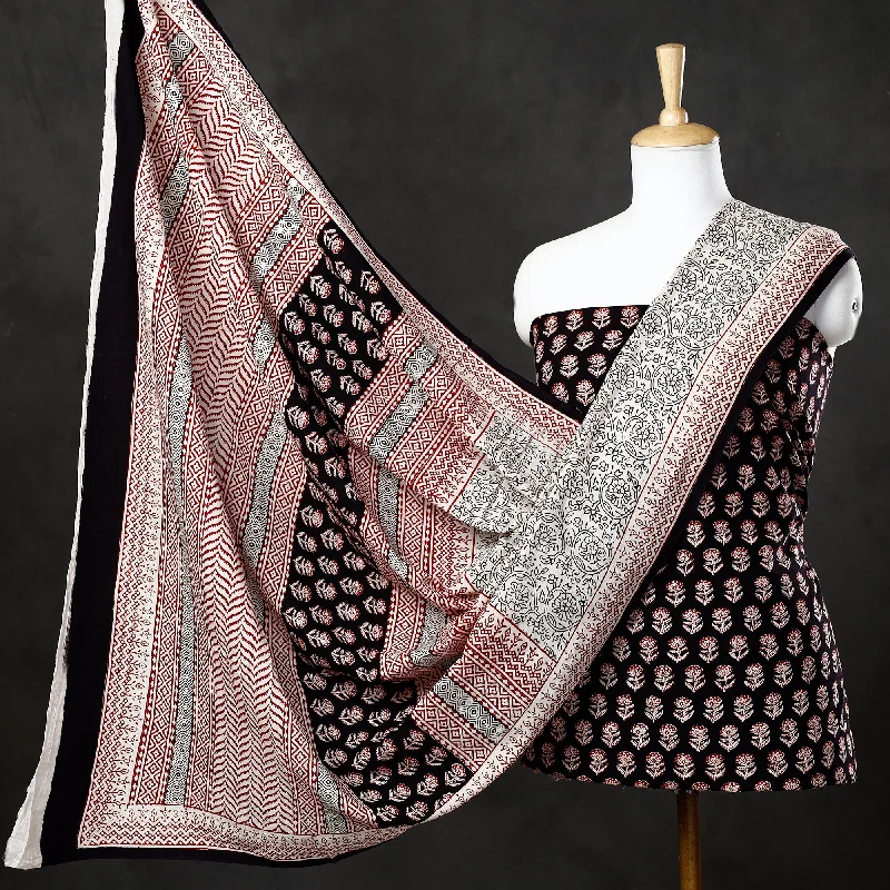 Weekend Deal Black - 3pc Natural Dyed Cotton Bagh Print Suit Material Set 32