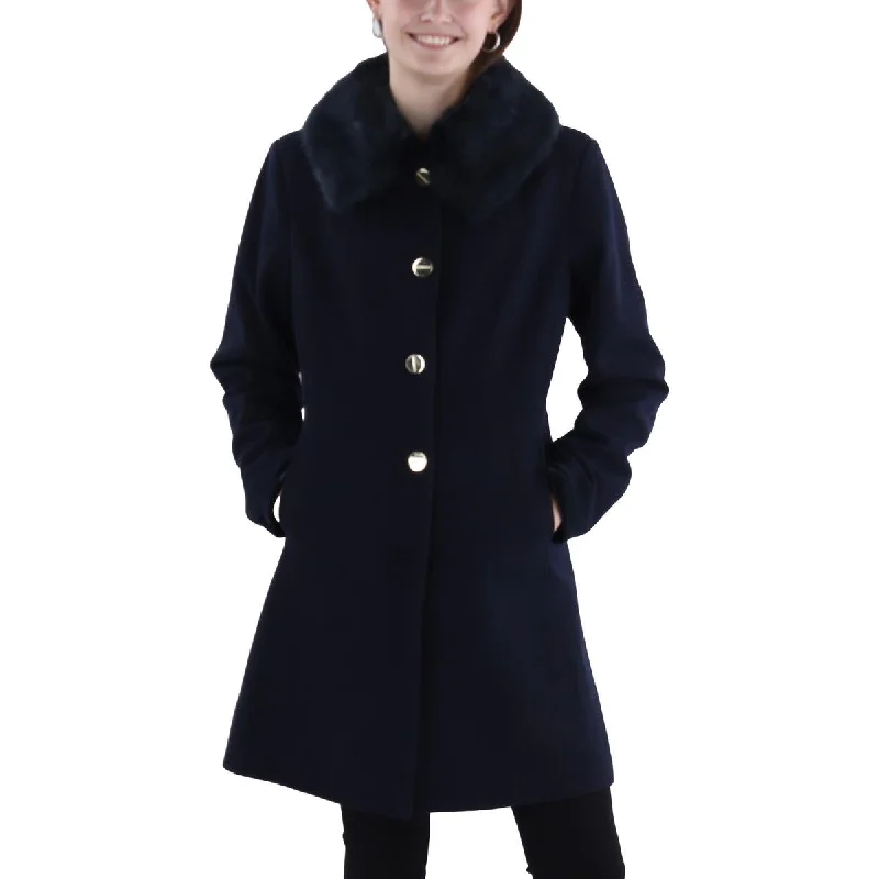 Great Bargains Womens Faux Fur Trim Long Wool Coat