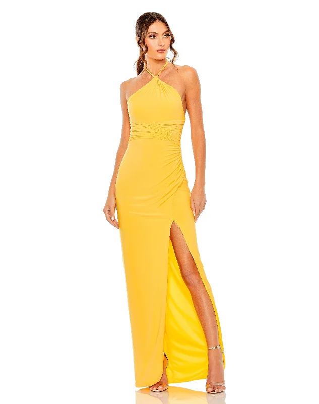 Amazing Deals Mac Duggal 27122 Long Halter Fitted Prom Dress