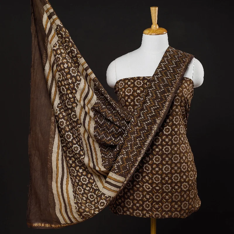 Discount Days Brown - 3pc Akola Block Printed Cotton Suit Material Set