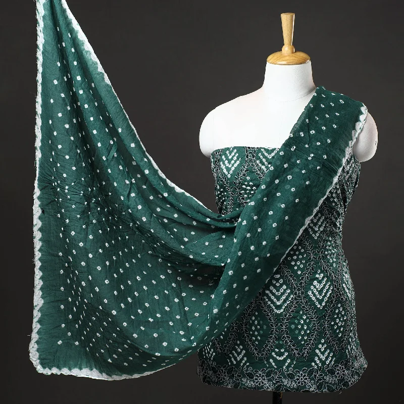 Huge Discounts Green - 3pc Kutch Bandhani Tie-Dye Cotton Suit Material Set 126