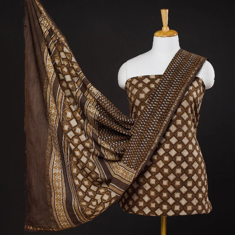 Super Sale Brown - 3pc Akola Block Printed Cotton Suit Material Set