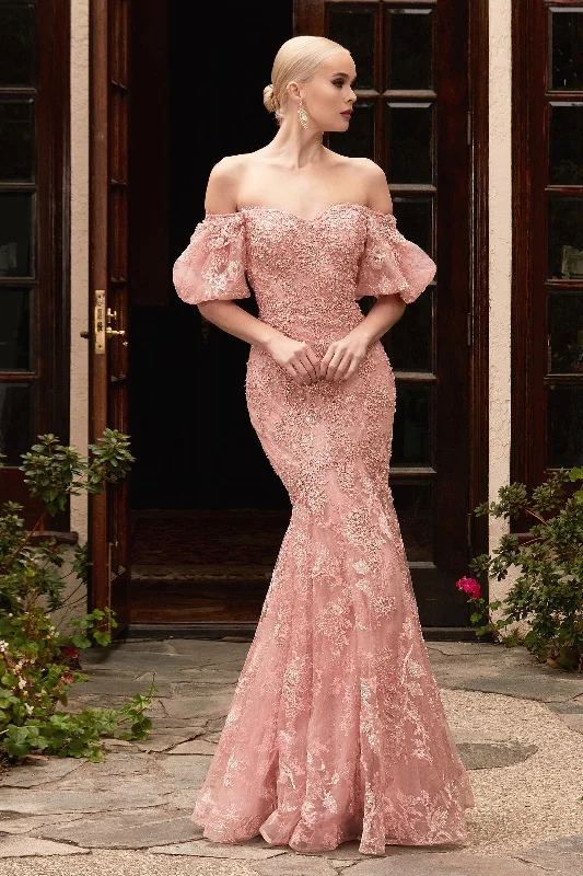 Lowest Prices Dusty Rose 10 Cinderella Divine CD959 Off Shoulder Long Prom Gown Sale