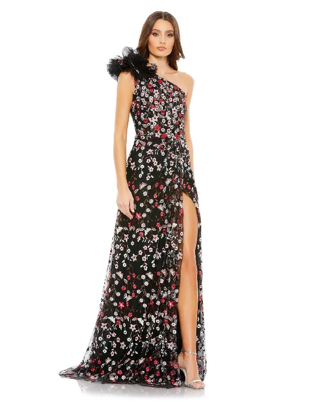 Value Deals Mac Duggal 20331 Long One Shoulder Floral Dress