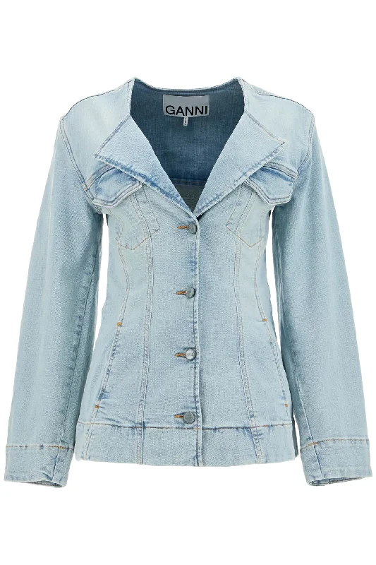 Deal of the Day Ganni Women's Slim Fit blue Stretch Blazer For A