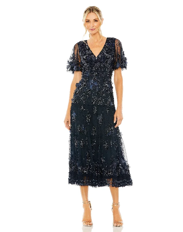 Can't Be Beat Mac Duggal 9207 Beaded Cocktail Tiered Tea Length Dress