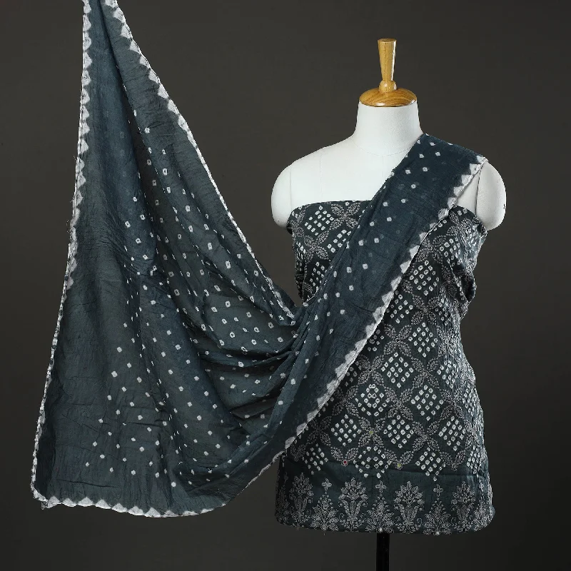 Take Advantage Grey - 3pc Tie & Dye Satin Cotton Bandhani Dress Material 15