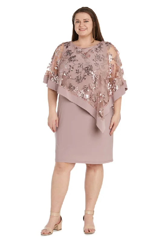 Take Advantage R&M Richards 2851W Short Sequin Floral Poncho Plus Size Dress