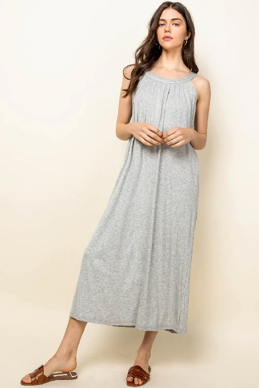 Super Deal Halter Midi Pockets Dress