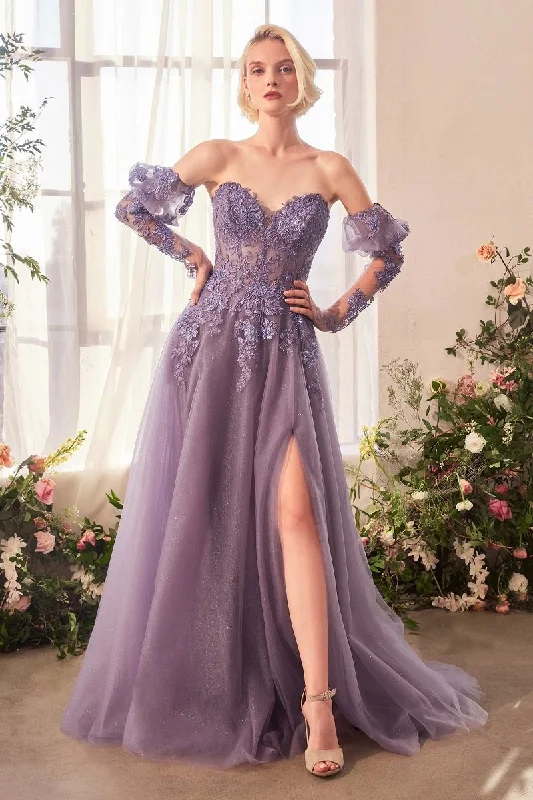 Best Bargains Andrea & Leo A1398 Long A line Gltter Formal Layered Slit Prom Dress