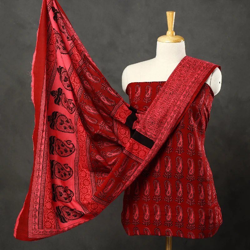 Bonus Savings Red - 3pc Bagh Print Cotton Dress Material Set 69