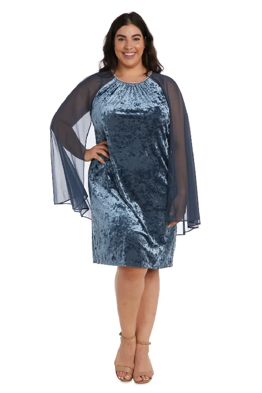 Exclusive Deal R&M Richards 2663W Short Cocktail Plus Size Mother of the Bride Cape Dress