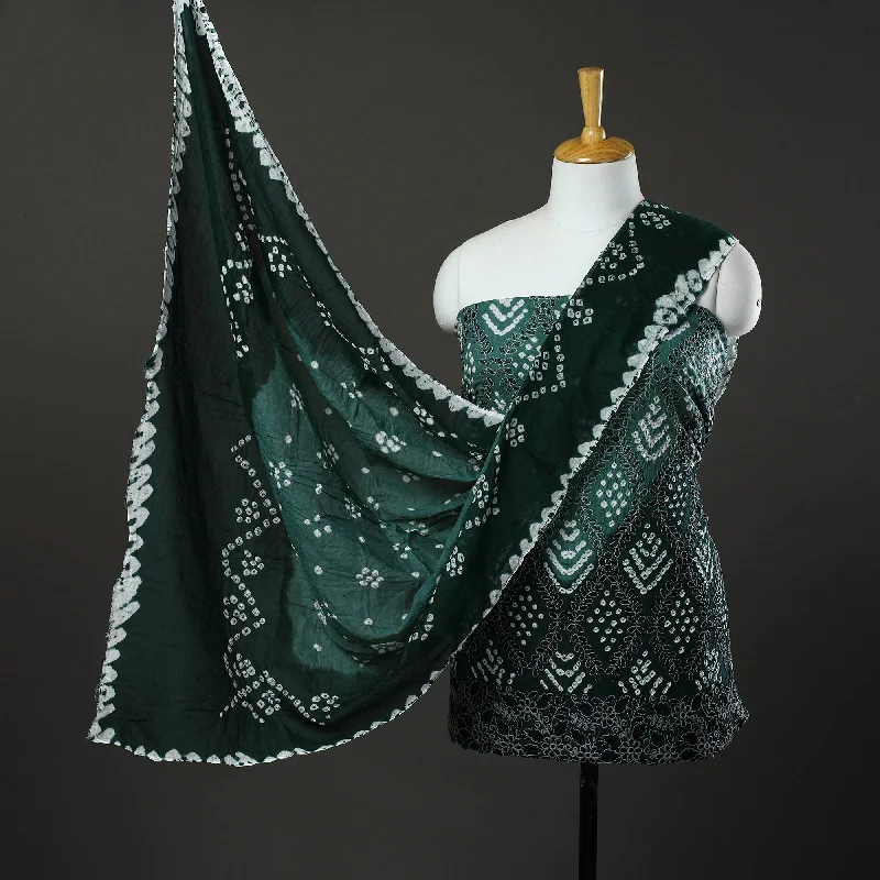 Doorbuster Deal Green - 3pc Tie & Dye Satin Cotton Bandhani Dress Material 68