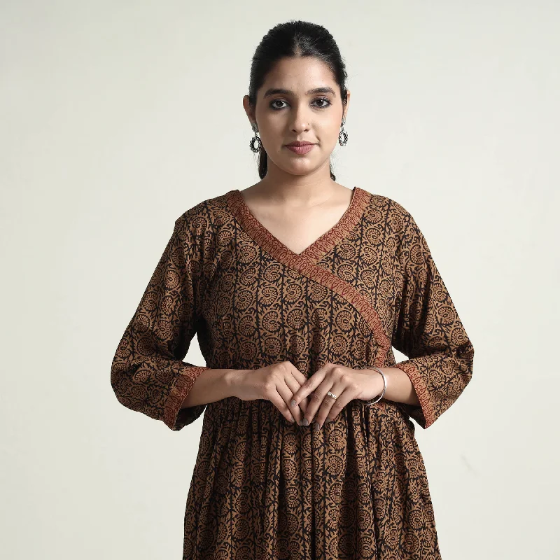 Hot Deal Brown - Bagh Block Printed Cotton Dress