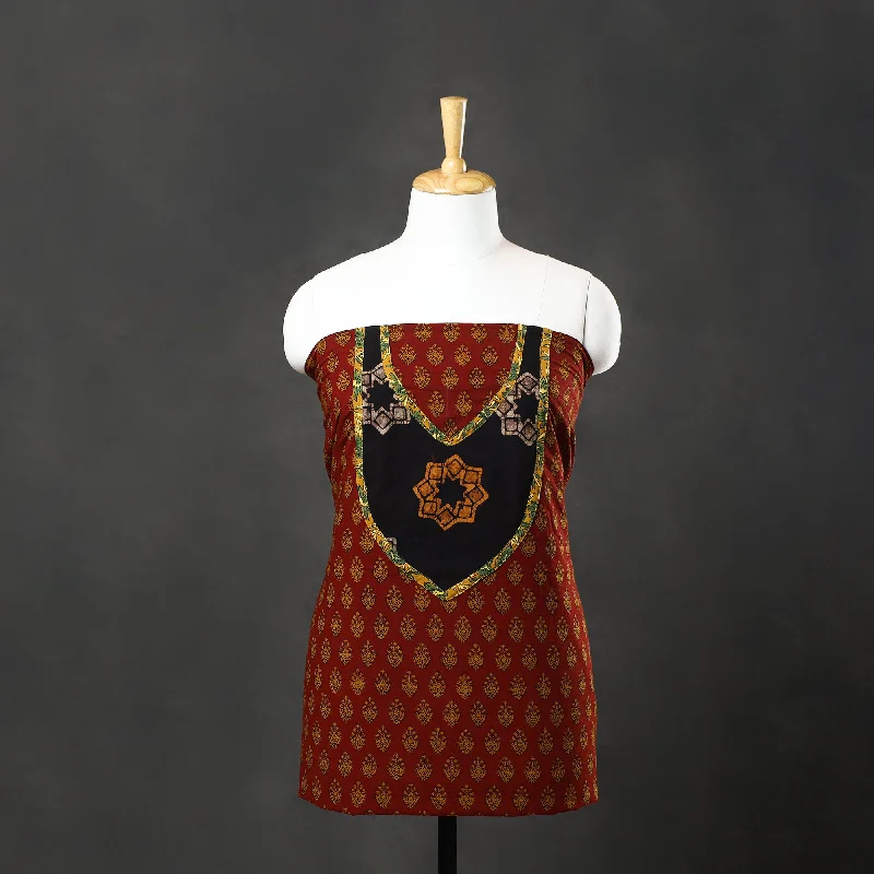 Bargain Blast Red - Bagh Print Cotton Kurta Material with Patchwork (3m) 18