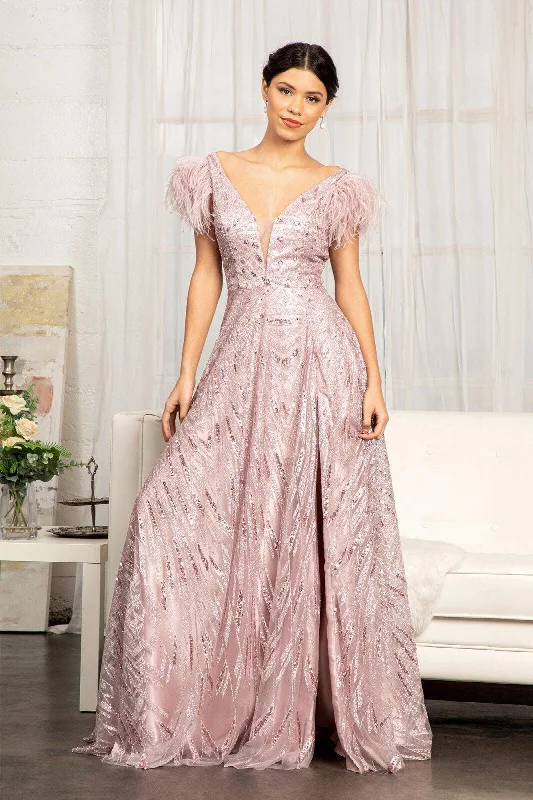 New Markdowns Long Formal Sleeveless Feather Prom Dress
