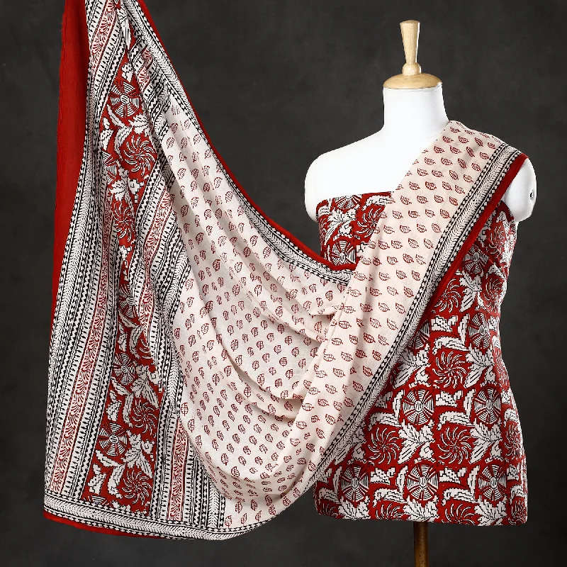 Price Rollback Red - 3pc Natural Dyed Cotton Bagh Print Suit Material Set 51