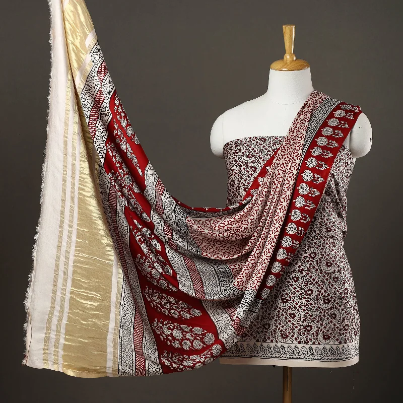 Online Exclusive Multicolor - 3pc Modal Silk Bagh Print Suit Material 05