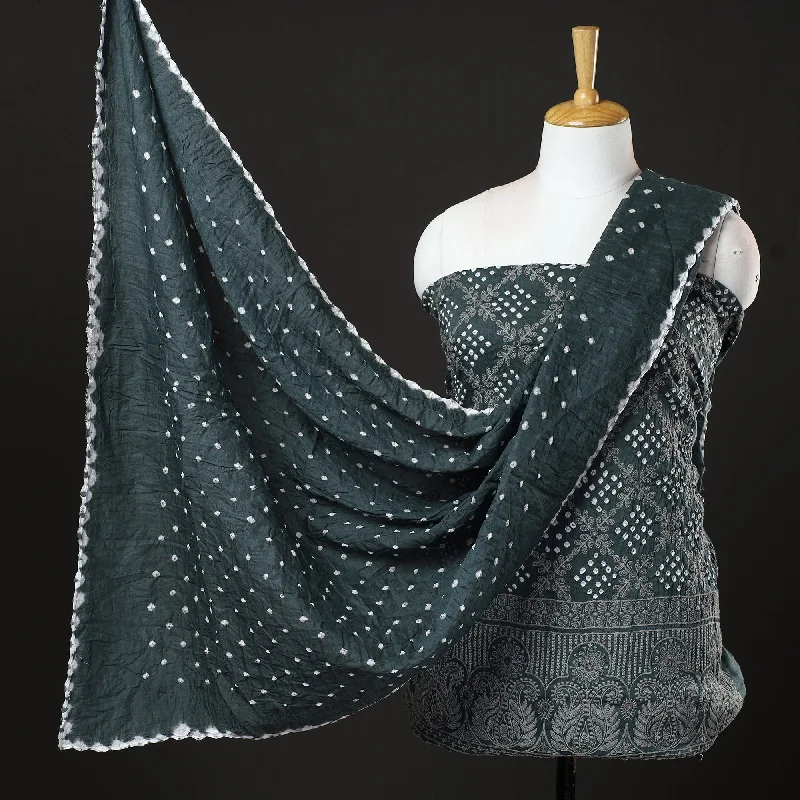 New Deals Grey - 3pc Kutch Bandhani Tie-Dye Mirror Work Satin Cotton Suit Material Set 94 New Deals Grey - 3pc Kutch Bandhani Tie-Dye Mirror Work Satin Cotton Suit Material Set 94