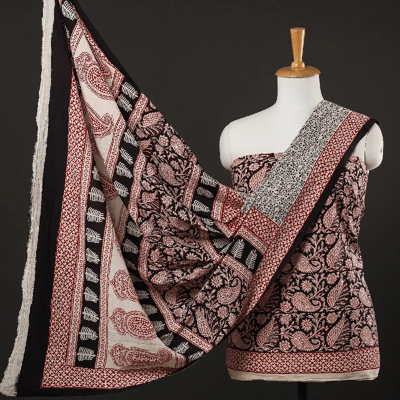 Super Bargain Black - 3pc Natural Dyed Cotton Bagh Print Suit Material Set