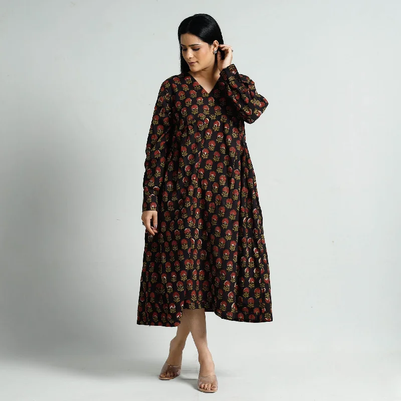 Bargain Prices Black - Bagru Block Printed Cotton Flared Dress