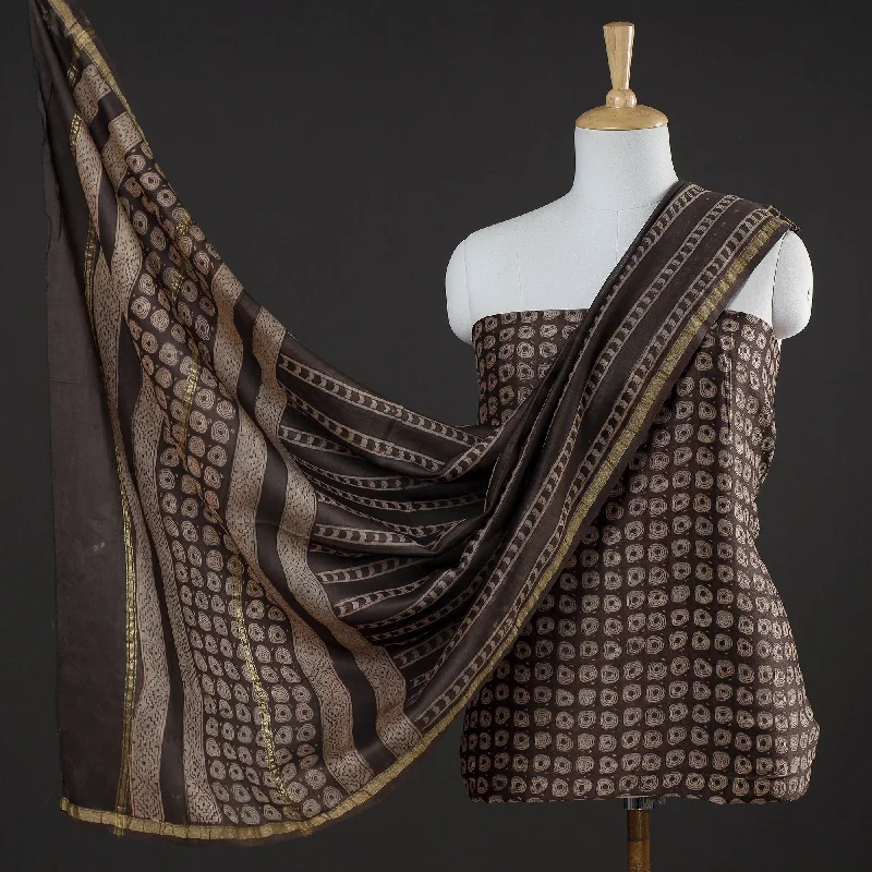 Don't Miss Brown - 3pc Akola Block Printed Chanderi Silk Suit Material Set