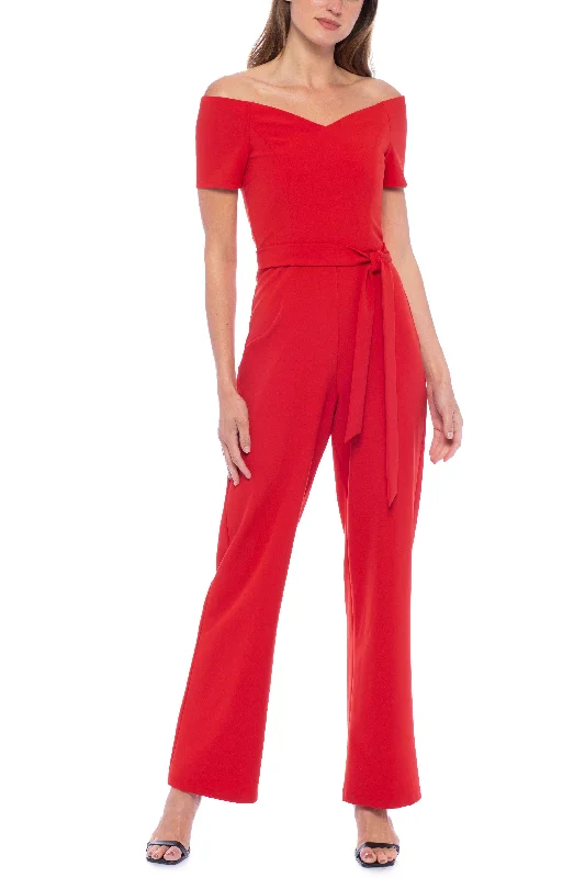 Early Bird Discount Marina Off Shoulder Short Sleeve Crepe Jumpsuit