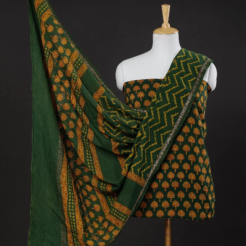 Price Drop Green - 3pc Akola Block Printed Cotton Suit Material Set