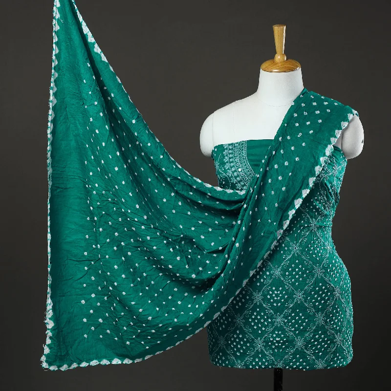 Exclusive Offers Green - 3pc Tie & Dye Satin Cotton Bandhani Dress Material 05
