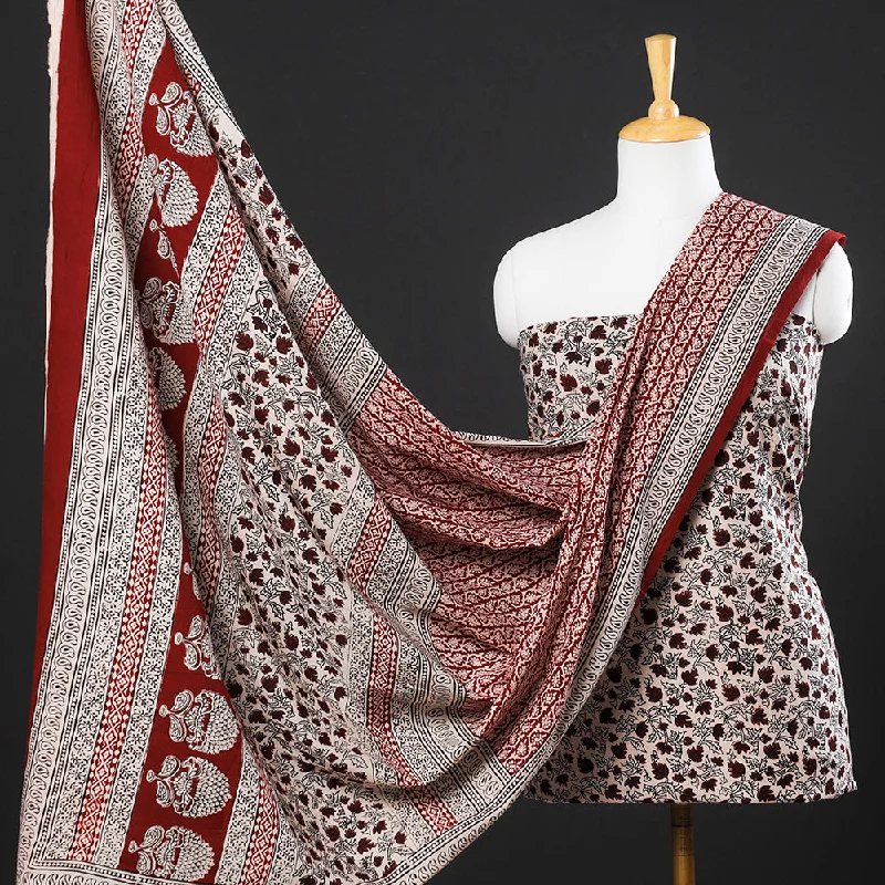 Great Deals Beige - 3pc Natural Dyed Cotton Bagh Print Suit Material Set