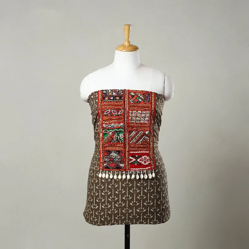 Price Drop Brown - Kutch Embroidery Cotton Akola Kurta Material (3m) 14