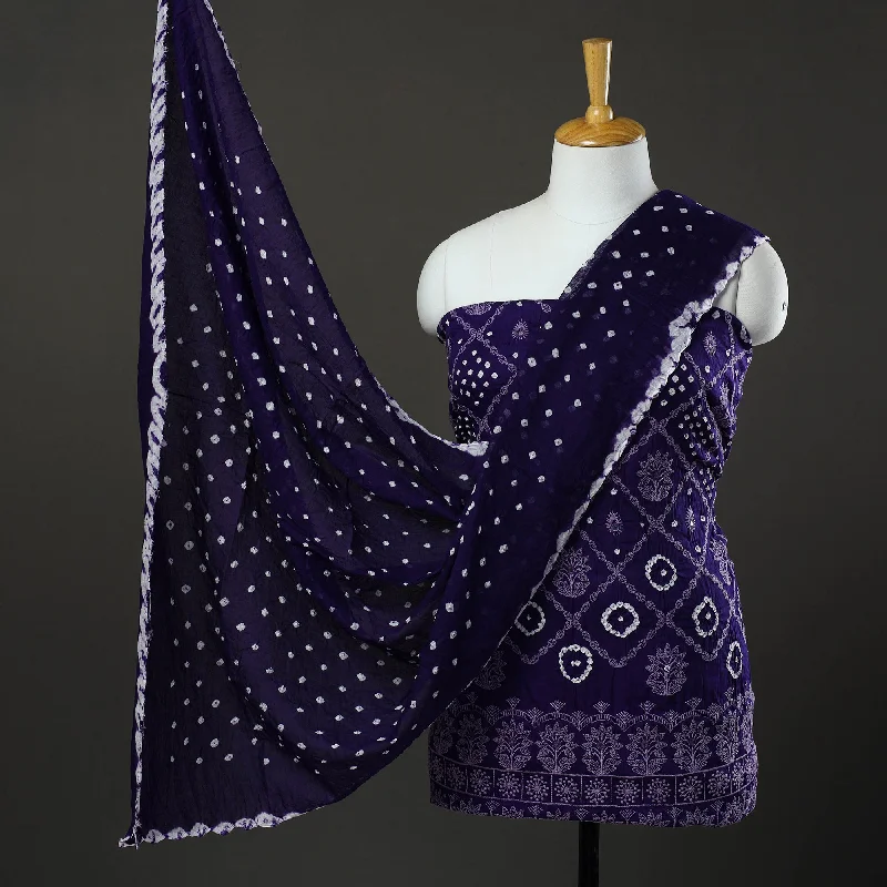 Markdowns Purple - 3pc Tie & Dye Satin Cotton Bandhani Dress Material 25