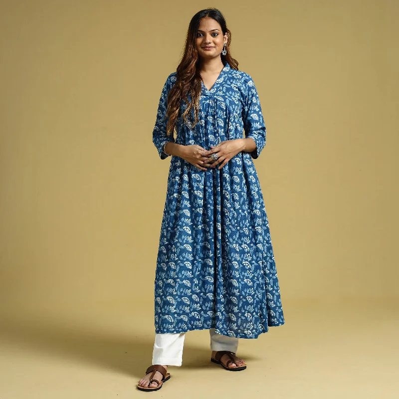 Incredible Offers Blue - Dabu Block Printed Cotton Flared Gher Dress