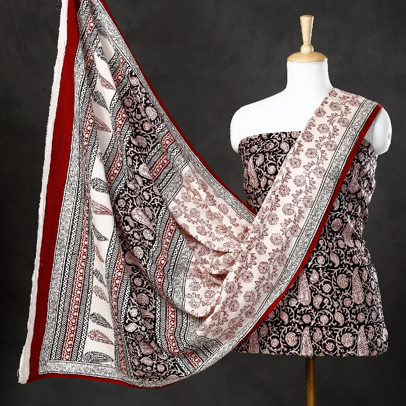 Shop and Save Black - 3pc Natural Dyed Cotton Bagh Print Suit Material Set 42