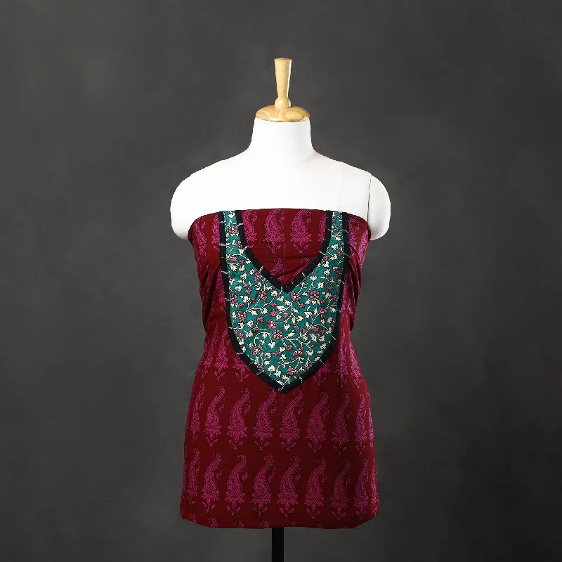 Bonus Savings Maroon - Bagh Print Cotton Kurta Material with Patchwork (3m) 15