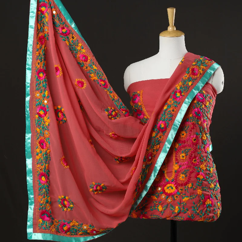 Act Now Red - 3pc Phulkari Embroidery Chapa Work Georgette Suit Material Set 57