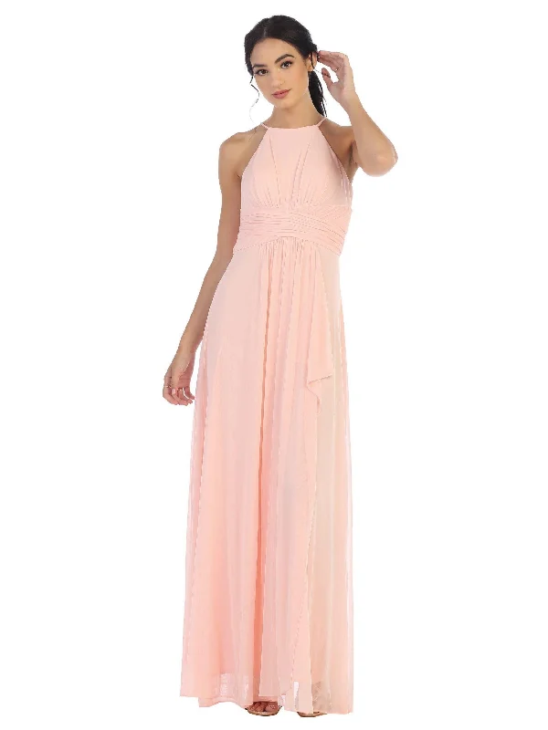 Anniversary Sale Long Halter Tie Back Bridesmaids Dress