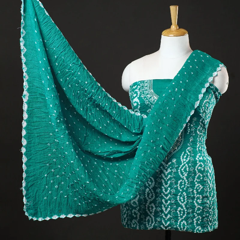 Anniversary Sale Green - 3pc Kutch Bandhani Tie-Dye Sequin Work Satin Cotton Suit Material Set 56 Anniversary Sale Green - 3pc Kutch Bandhani Tie-Dye Sequin Work Satin Cotton Suit Material Set 56
