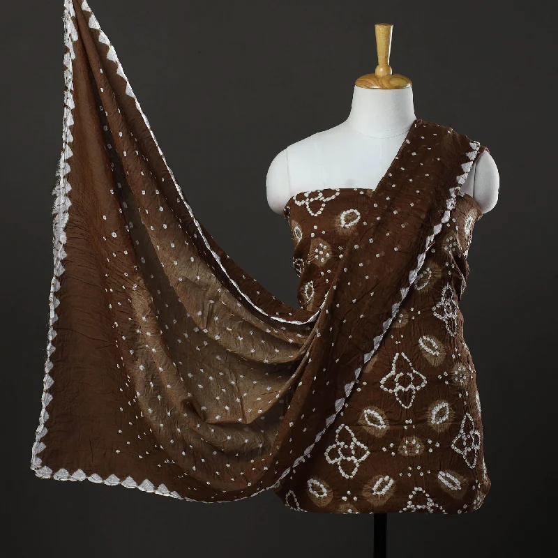 Price Drop Brown - 3pc Kutch Tie-Dye Satin Cotton Bandhani Dress Material 103