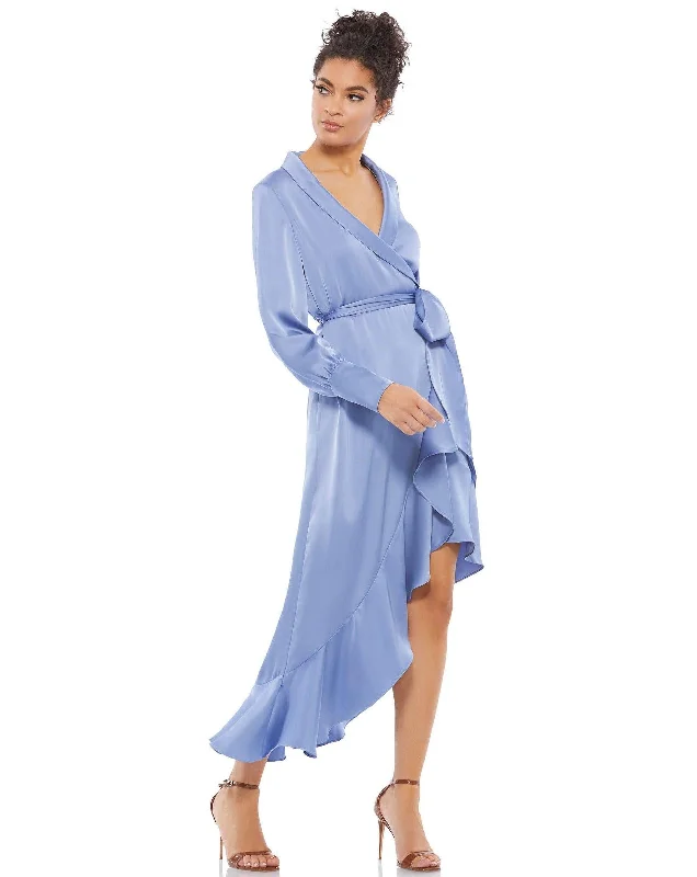 Year-End Clearance Mac Duggal 12506 Long Sleeve High Low Chiffon Dress