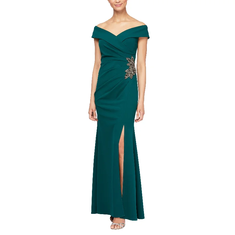 Last Chance Alex Evenings 8160198 Long Off Shoulder Formal Beaded Dress