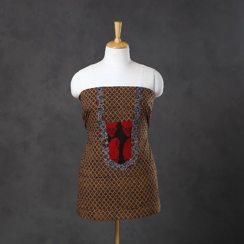 Crazy Deals Brown - Bagh Print Cotton Kurta Material with Patchwork (3m) 20
