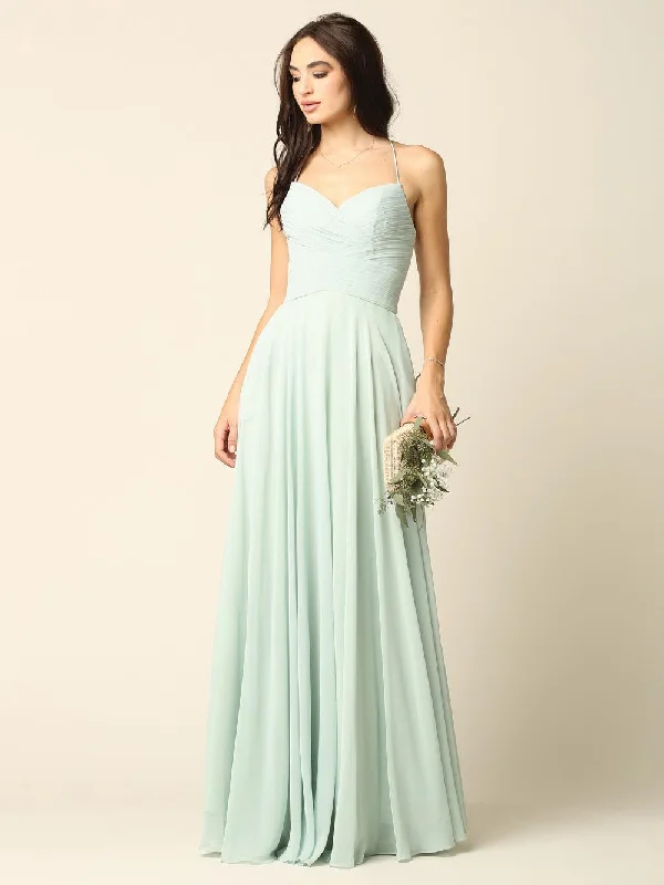 Super Deal Halter Bridesmaids Long Chiffon Dress