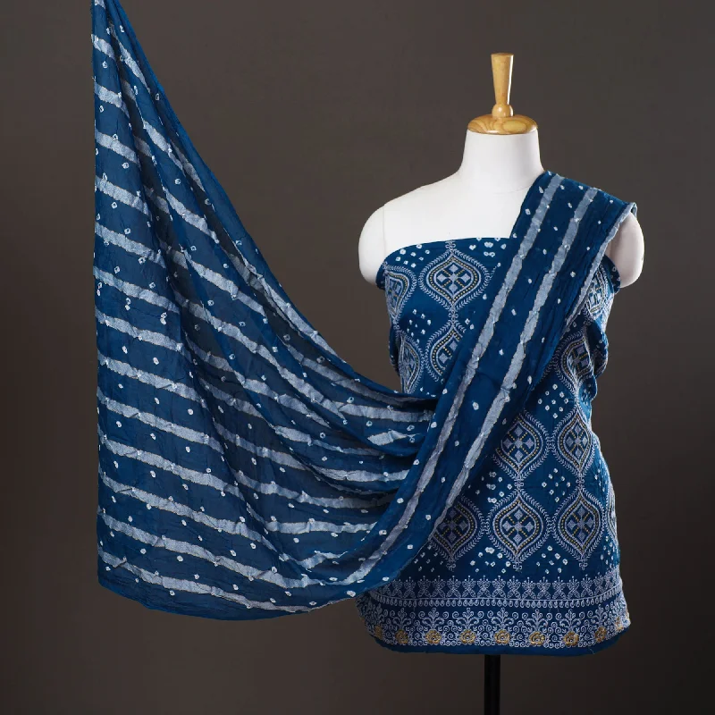 Sale Event Blue - 3pc Satin Cotton Kutch Bandhani Dress Material 13