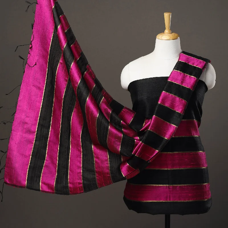 Crazy Savings Black - 3pc Bhagalpuri Handloom Tussar Silk Dress Material 11