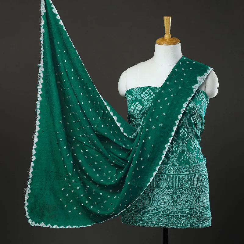 Price Reduction Green 3pc Tie & Dye Satin Cotton Bandhani Dress Material 18