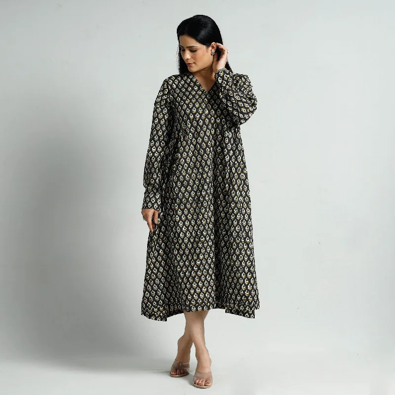 Bonus Savings Black - Bagru Block Printed Cotton Flared Dress