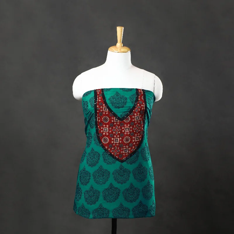 Quick Sale Green - Bagh Print Cotton Kurta Material with Patchwork (3m) 03