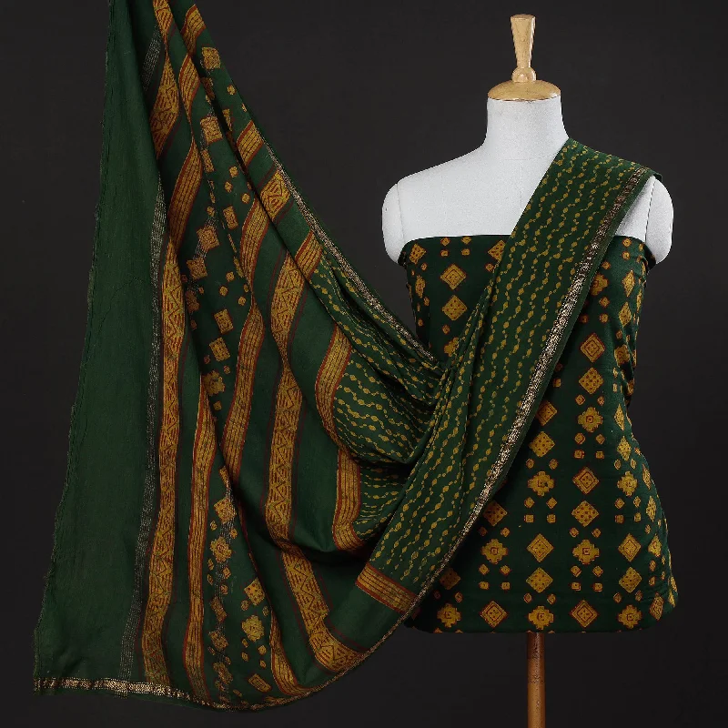 Unmissable Offer Green - 3pc Akola Block Printed Cotton Suit Material Set