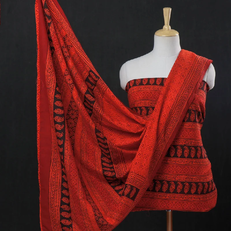 Savings Galore Orange - 3pc Natural Dyed Cotton Bagh Print Suit Material Set